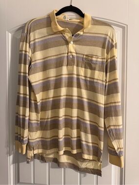 Vintage Burberrys Sample Polo Shirt Mens L/S Striped Pre-1999 RARE